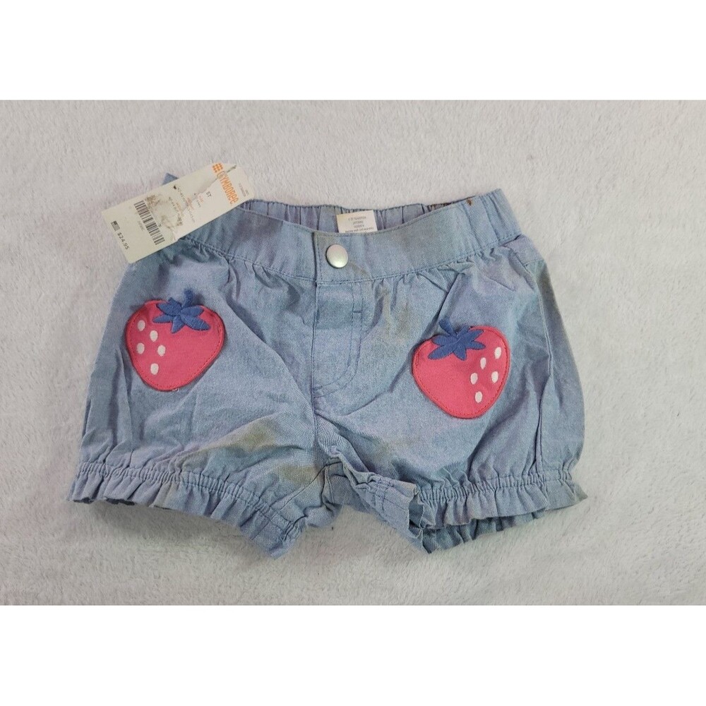 Gymboree 5T Girls Light Blue Denim Look Shorts Pink Strawberries NWT Read Desc